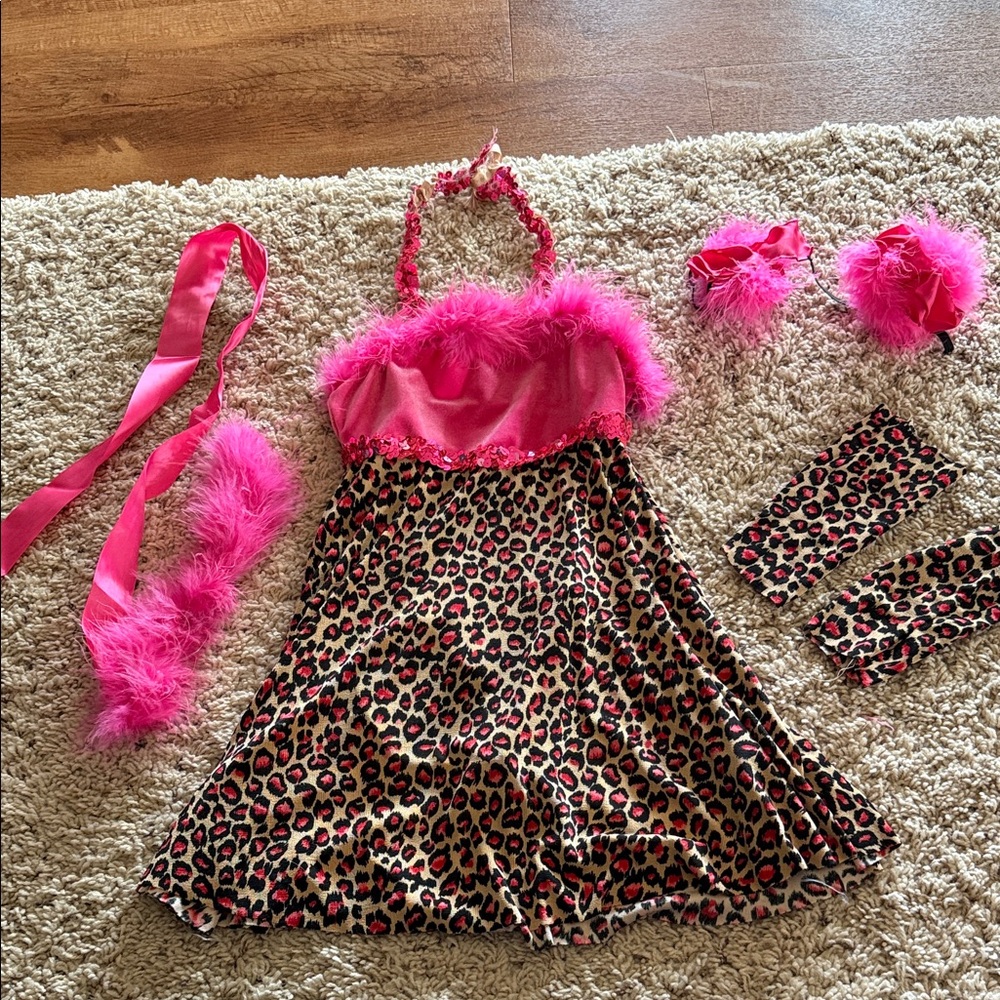 Costume Gallery leotard dress dance gloves pink brown cheetah child small
